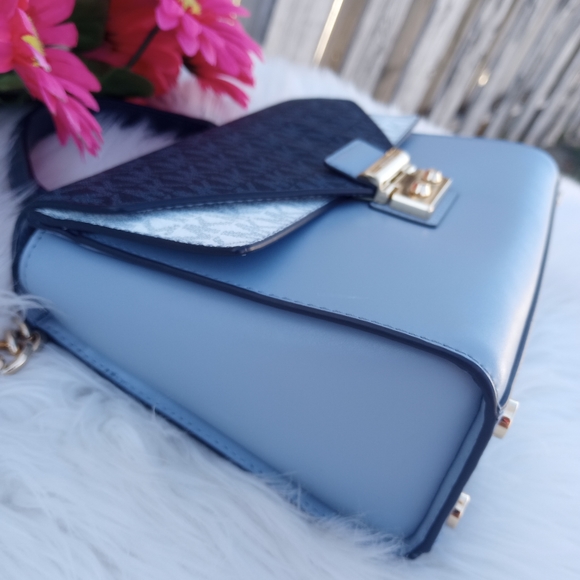 Michael Kors Navy Blue Color Block Logo Sloan Medium Top Handle Satchel - Picture 4 of 16